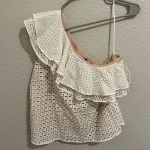 White eyelet J Crew top. Size 2. One shoulder